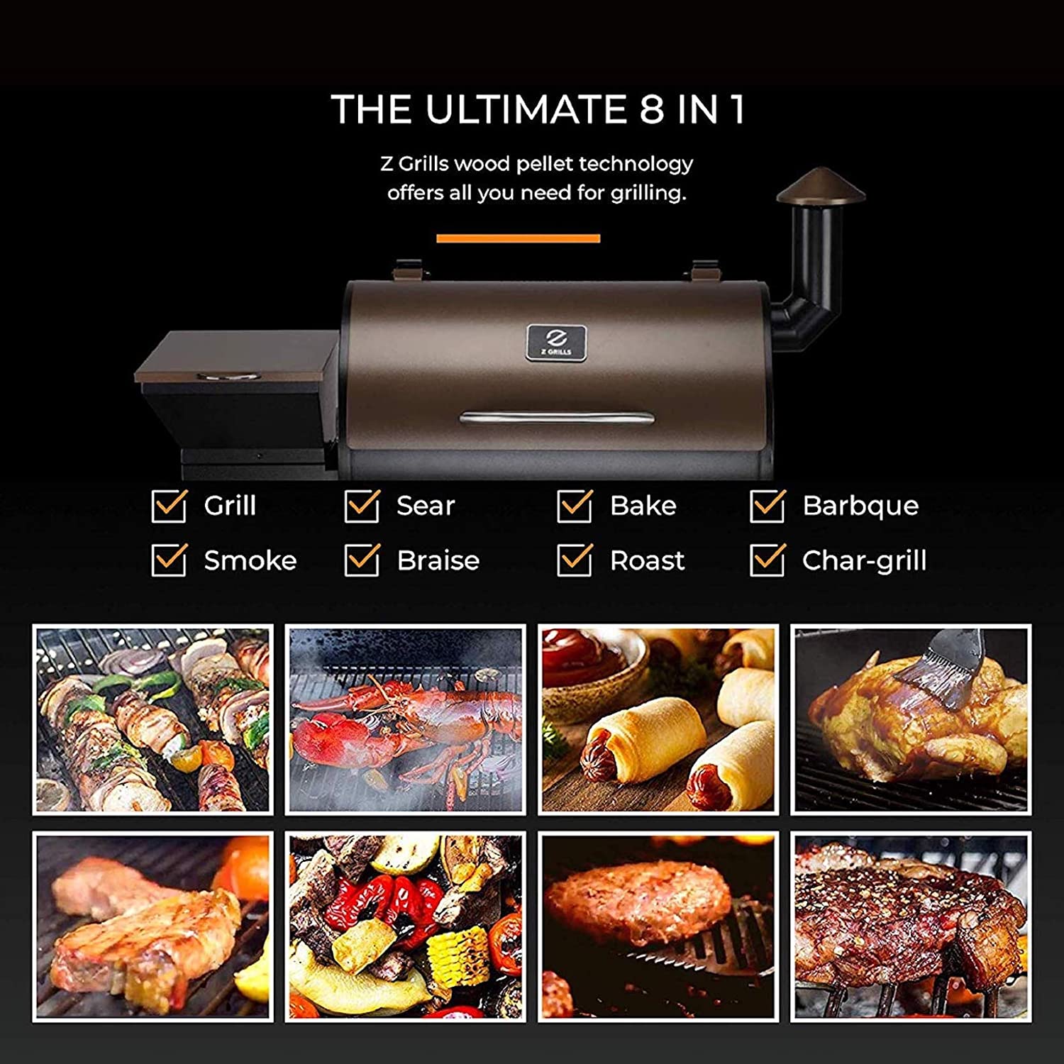 Z GRILLS 1000D Smart Wood Pellet Grill 8 in 1 Outdoor BBQ Smoker 1060 SQ Inches Cooking Area with Cabinet Barbecue Grill Bronze - image 4 of 8