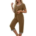 thumbnail image 4 of Besolor Womens Summer Pajama Sets Casual V Neck Short Sleeve Tops and Capris Pants 2 Piece Ooutfit Sleepwear Pjs, 4 of 7