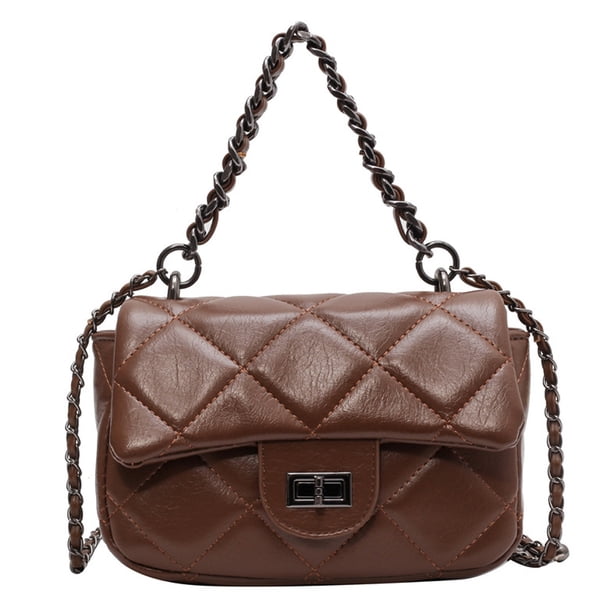 Bolso de PU de un solo hombro, bolso suave para mujer, bolso con cadena de diamantes, bolso cruzado de un solo hombro, marrón