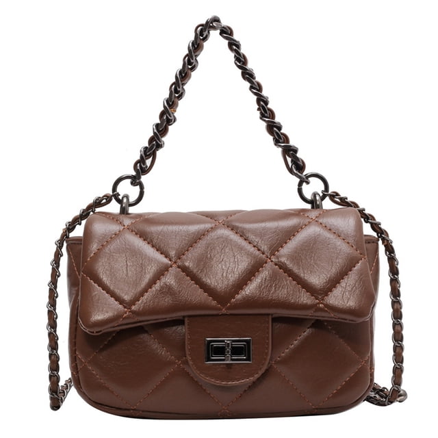 Bolso de PU de un solo hombro, bolso suave para mujer, bolso con cadena de diamantes, bolso cruzado de un solo hombro, marrón