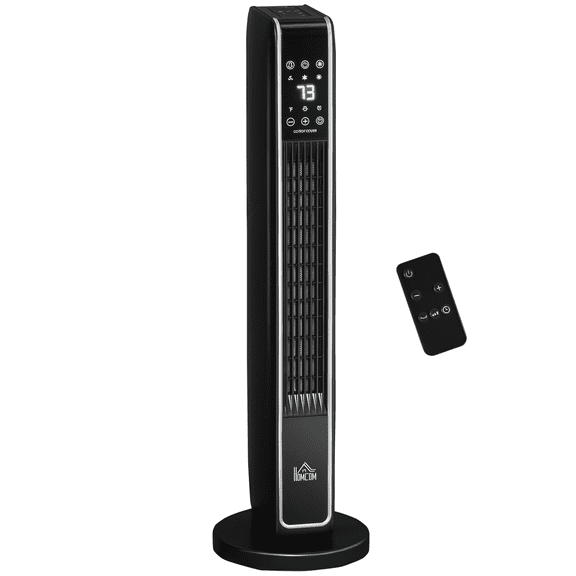 2 In 1 Portable Electric Tower Heater Oscillating Space Heater for Indoor Use with Remote Control 8H Timer Three Heating Modes High Low Fan 750W 1500W Black