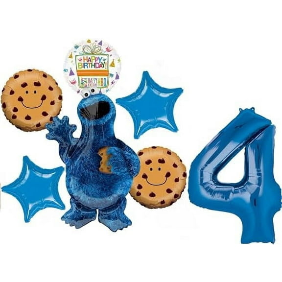 Sesame Street Cookie Monster 4th Birthday Party Supplies Balloon Bouquet Decorations