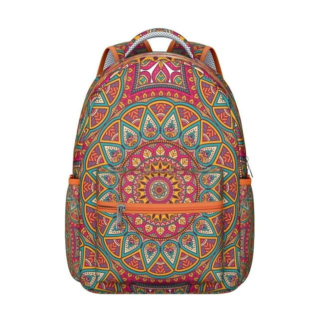 Sacred Symbolic Mandala Students Backpack Fashion Backpack with Vintage Traditional Mandala and Abstract Ornamental Pattern, Comfortable and Durable for School