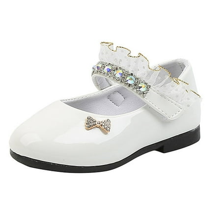 Zanarzt Infant Girls Dress Shoes Girl Closed Toe Dress Ballerina Flats Stylish formal Patent Wedding Party Shoes (Toddler/Little Kid/Big Kid) White 8.5
