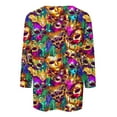 thumbnail image 4 of QATAINLAV 2025 Mardi Gras Shirt for Women O-Neck Loose Blouses Trendy Pullover Casual 3/4 Sleeve Tops Party Mask Printed Tshirts Multicolor XXXXL, 4 of 6