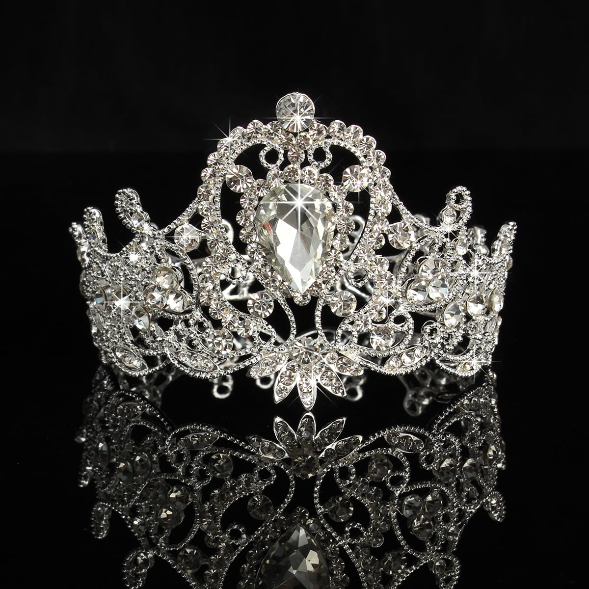 7cm High Leaf Crystal Wedding Bridal Party Pageant Prom Tiara Crown 4 Colours 