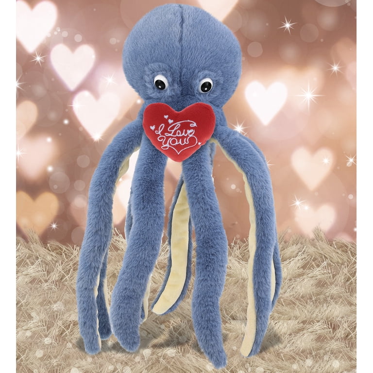 DolliBu I Love You Purple Octopus Plush – 12 Inch Stuffed Animal With Red Heart, Cute Valentine's Gift