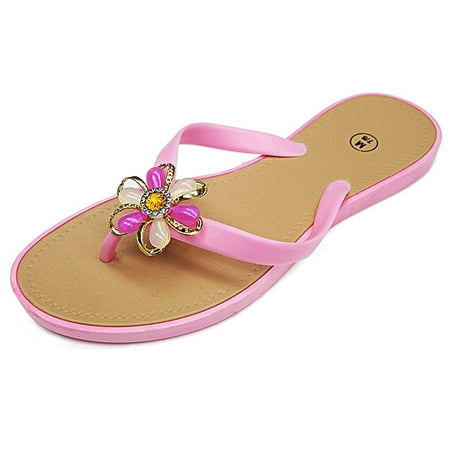 

101 BEACH Embellished Jewel Flower Strap Ladies Sandals Pink S