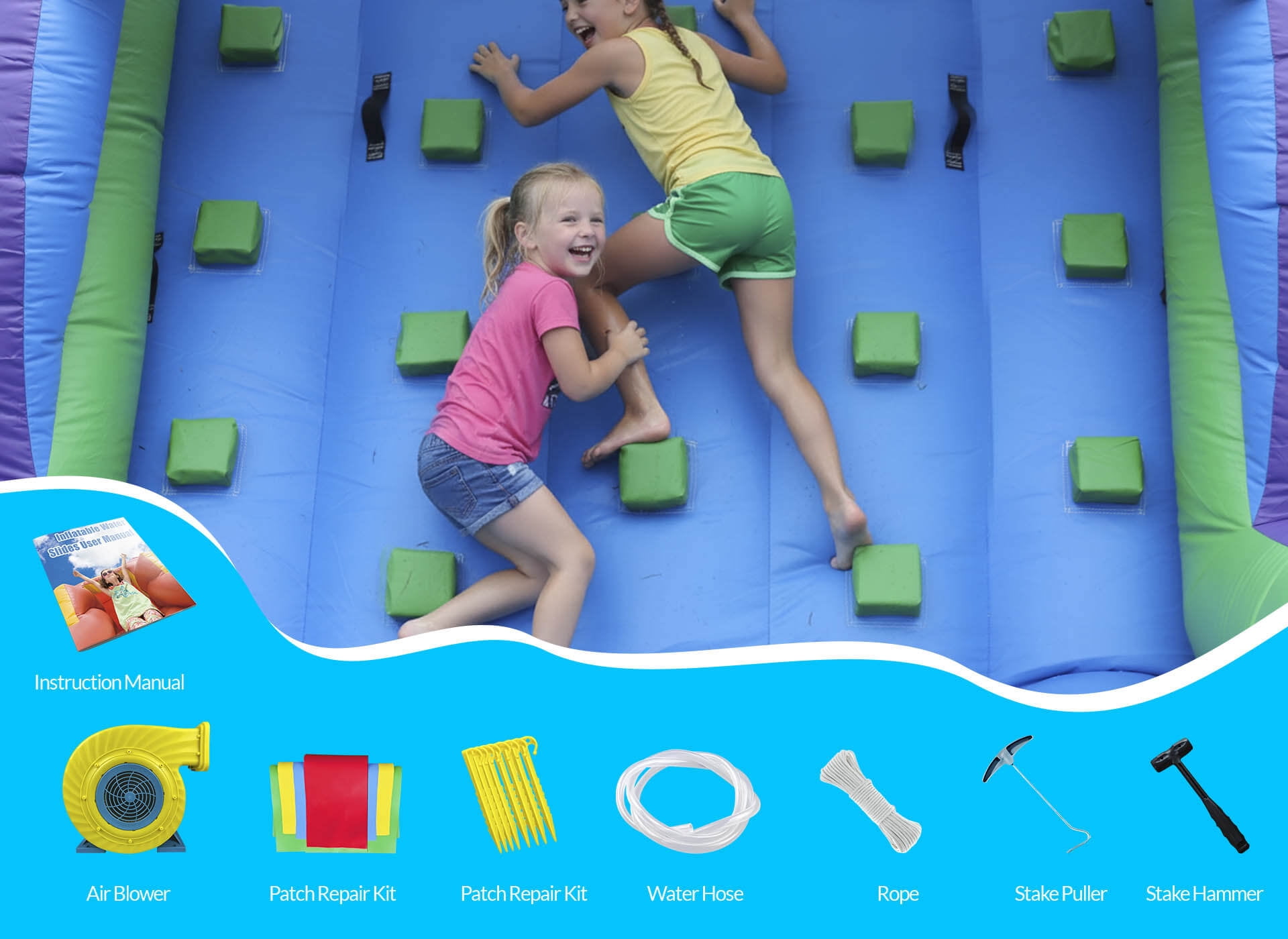 OFFMUST 26ft Commercial Inflatable Dual Water Slide for Kids & Adults, PVC Bounce House Blow Up Water Slide for Backyard Outdoor