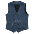 thumbnail image 3 of ZCFZJW Double Breasted Western Suit Vest for Men Herringbone Tweed Vest Retro Business Waistcoat Cowboy Style Fall Outwear Blue XS, 3 of 6