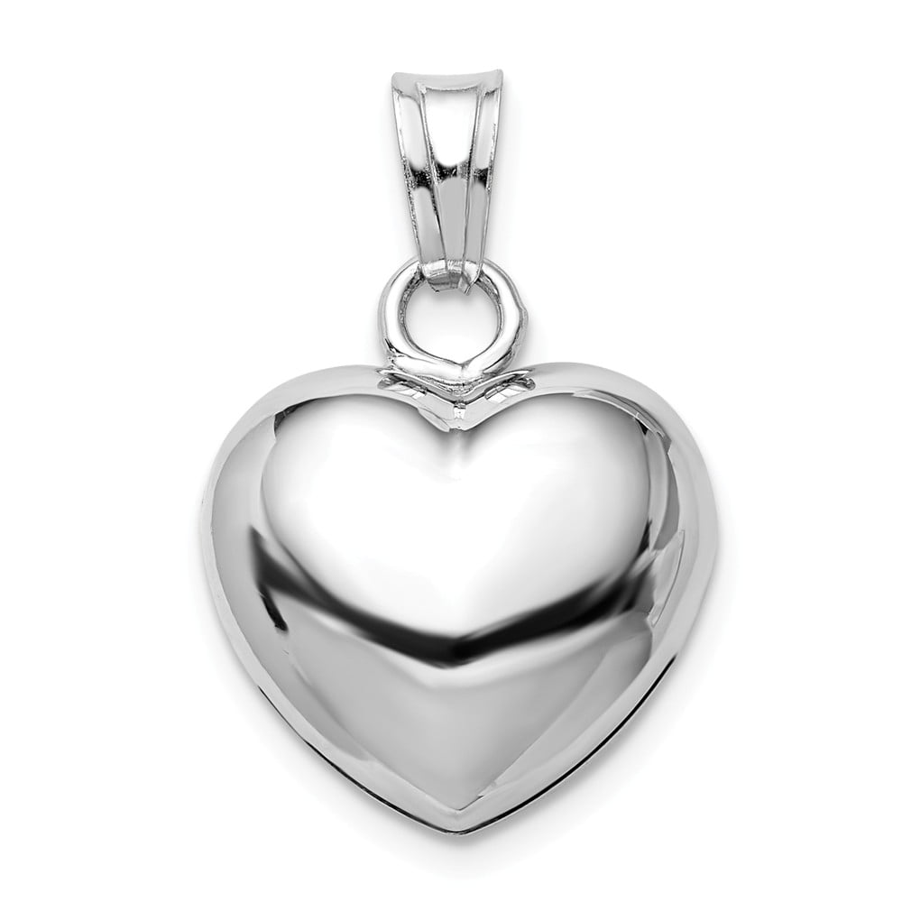 Sterling Silver Rhodium Plated Polished Diamond Cut Puffed Heart Charm Pendant