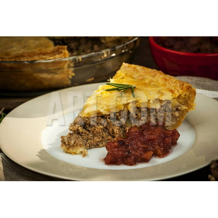 Slice of Traditional Pork Meat Pie Tourtiere with Apple and Cranberry Chutney from Quebec, Canada. Print Wall Art By