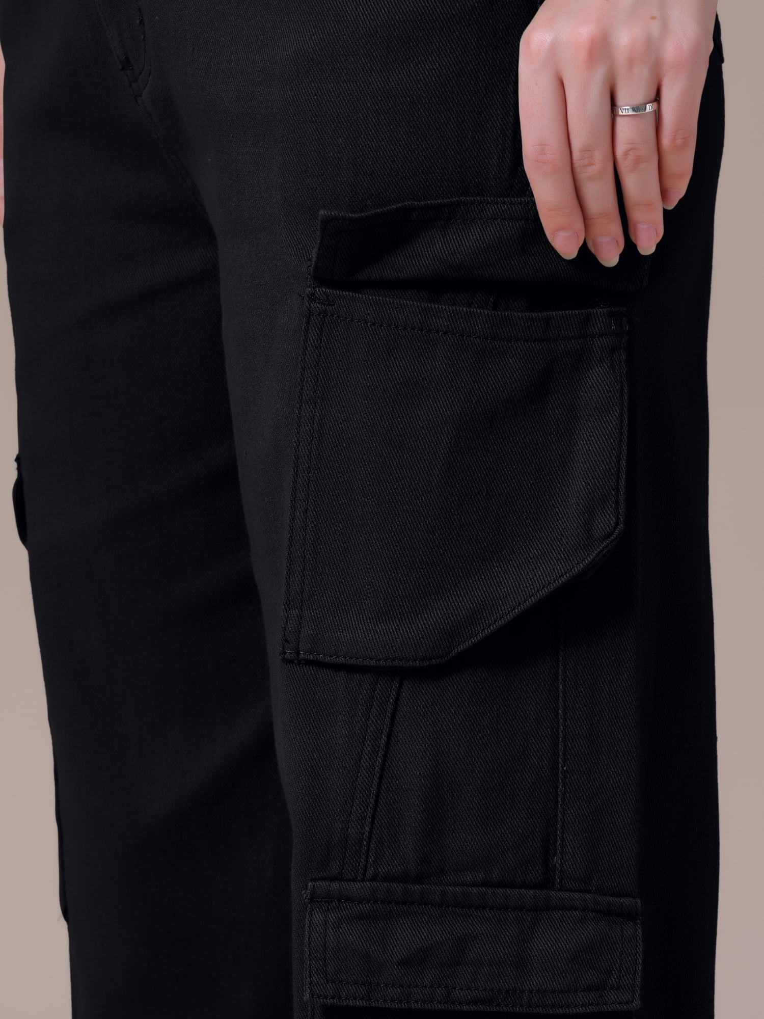 DARING DIVA Women's Baggy Jeans Multi-Pocket Cargo Denim Pants S Black