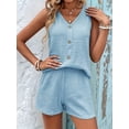 thumbnail image 5 of Women'S Summer Sleeveless Button Linen Vest Shorts Set Casual Matching Outfits Light Blue M, 5 of 7