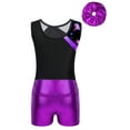 thumbnail image 6 of Doomiva Kids Girls Stylish Print Dance Unitards Sleeveless Color Block Bodysuit with Metallic Shorts Purple 10, 6 of 7