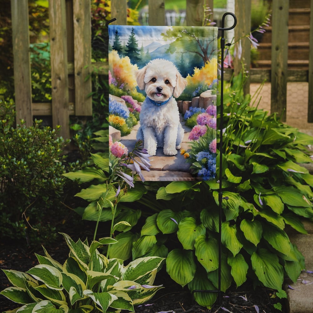Maltipoo Spring Path Garden Flag 11.25 in x 15.5 in
