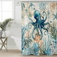 thumbnail image 5 of Nautical Teal Shower Curtain, 72" x 72", Octopus Ocean Coral Starfish Coastal Map Waterproof Bathroom Curtain Washable Shower Curtain Set with 12 Hooks, 5 of 6