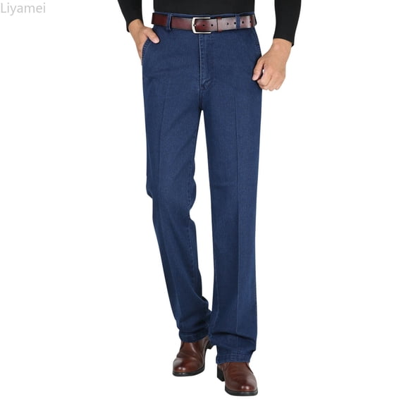 Liyamei Men High Waist Straight Fit Jeans High Waist Straight Fit Stretch Denim Men's Jeans Size 33