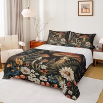 Manfei Natural Plant Mushroom Twin Sheet Sets,Country Floral Daisy Twin Fitted Sheet,Red White Black Flat Sheet For Boys Kids,Breathable Home Decor,3 Pieces