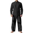 thumbnail image 2 of Ceisia Men's Loose Fit Cotton-Linen Like 2-Piece Set Stand-Up Collar Henley Long Sleeve Shirt with Elastic Waist Wide Leg Pants Gifts, 2 of 4