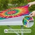 thumbnail image 6 of Colorful Rainbow Tie Dye Spiral Pattern Square Fitted Tablecloth with Elastic Edge,Square Table Cover,Washable Elastic Table Cover for Home Kitchen Party Decor 36"x36", 6 of 6