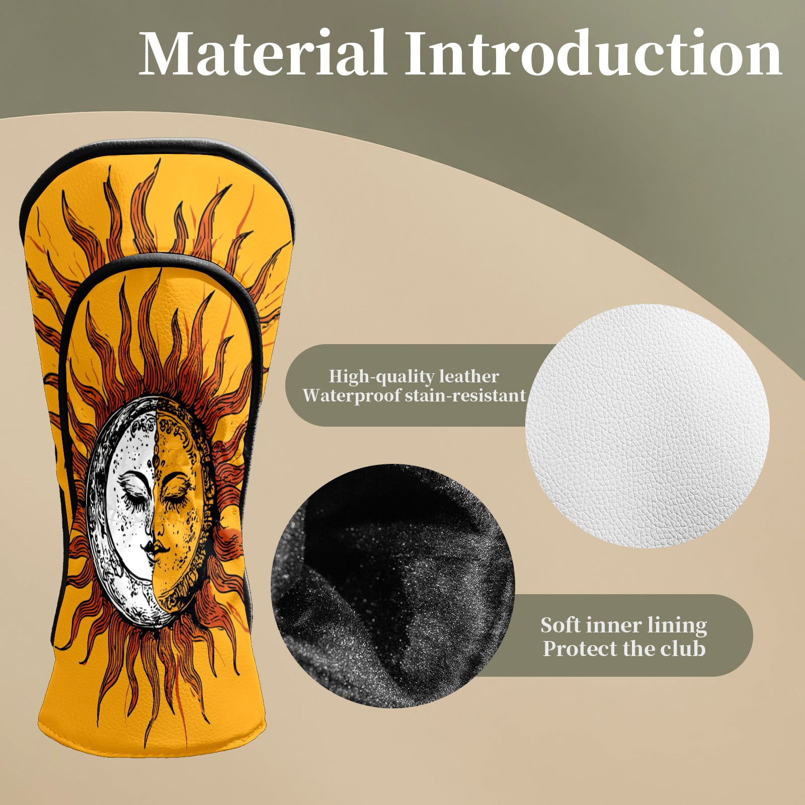 Golf Club Head Covers SunMoon_Duality Waterproof Leather Golf Head Covers for Men Women Driver Head Cover Fairway Headcover for Golf Lovers