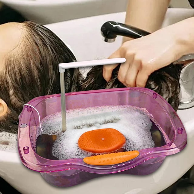 Lavabo para champú junto a la cama, duradero, ligero, para lavar el cabello en la cama, portátil con cojín para la cabeza para salón, hogar, fregadero Rosa