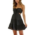 thumbnail image 2 of Cenuakty Women Sling Dress, Spaghetti Straps Backless Tie-up Hollowed Summer Mini A-line Dress, 2 of 8