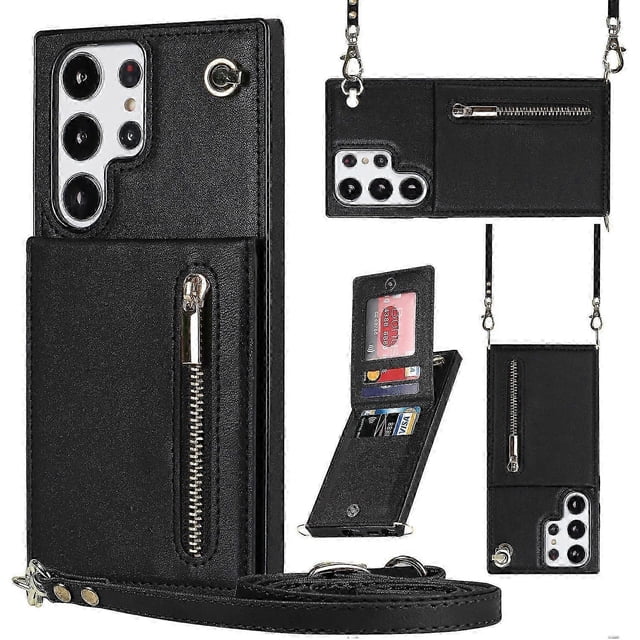 Funda trasera cuadrada de TPU+PU con cremallera y diseño cruzado para Samsung Galaxy S23 Ultra 5G