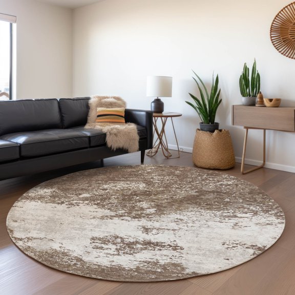 Addison Rugs Mayfield Premium Machine Washable Transitional Modern Brown Round Rug, 8' x 8'