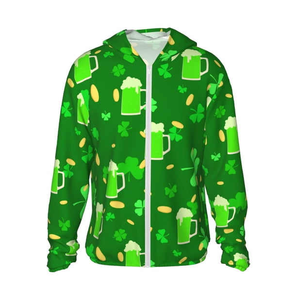 Fotbe St Patrick's Day2 Chaqueta con Protección Solar UPF 50+ para Hombre y Mujer, Camisa con Capucha y Bolsillos-X-Large
