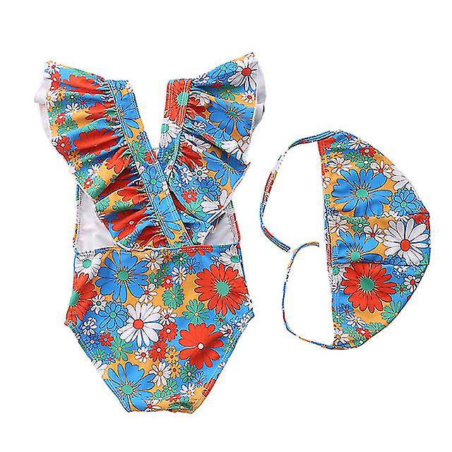2-8y Girls Swimwear One Piece Children's Swimsuit With Hat R