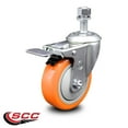 thumbnail image 2 of 4 Inch Orange Polyurethane Wheel Swivel 12mm Stem Caster with Total Lock Brake, 2 of 2