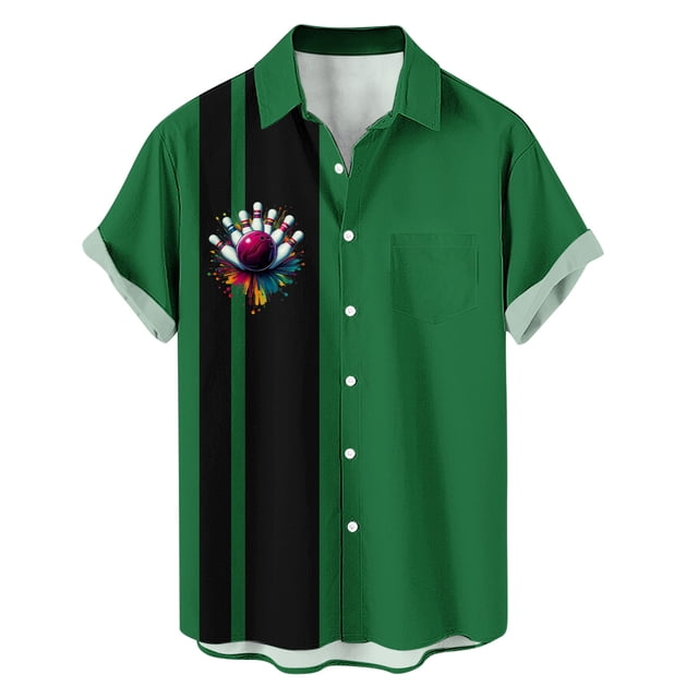 Mens Casual de Manga Corta Botón Abajo Camisas Gira Cuello Impresión, Pantalones para Hombres Cortos Estilo de Verano Superior