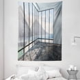 thumbnail image 1 of White Tapestry, Mountain Ocean Sea Clouds Scenery from Glass Window Photograph, Wall Hanging for Bedroom Living Room Dorm Decor, 60W X 80L Inches, Black Charcoal Grey and Sky Blue, by Ambesonne, 1 of 2