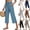 #02 Blue, variant on Linen Capri Pants for Women High Waisted Drawstring Wide Leg Pants Casual Summer Capris Lightweight Travel Beach Pant ,S,#02 Blue
