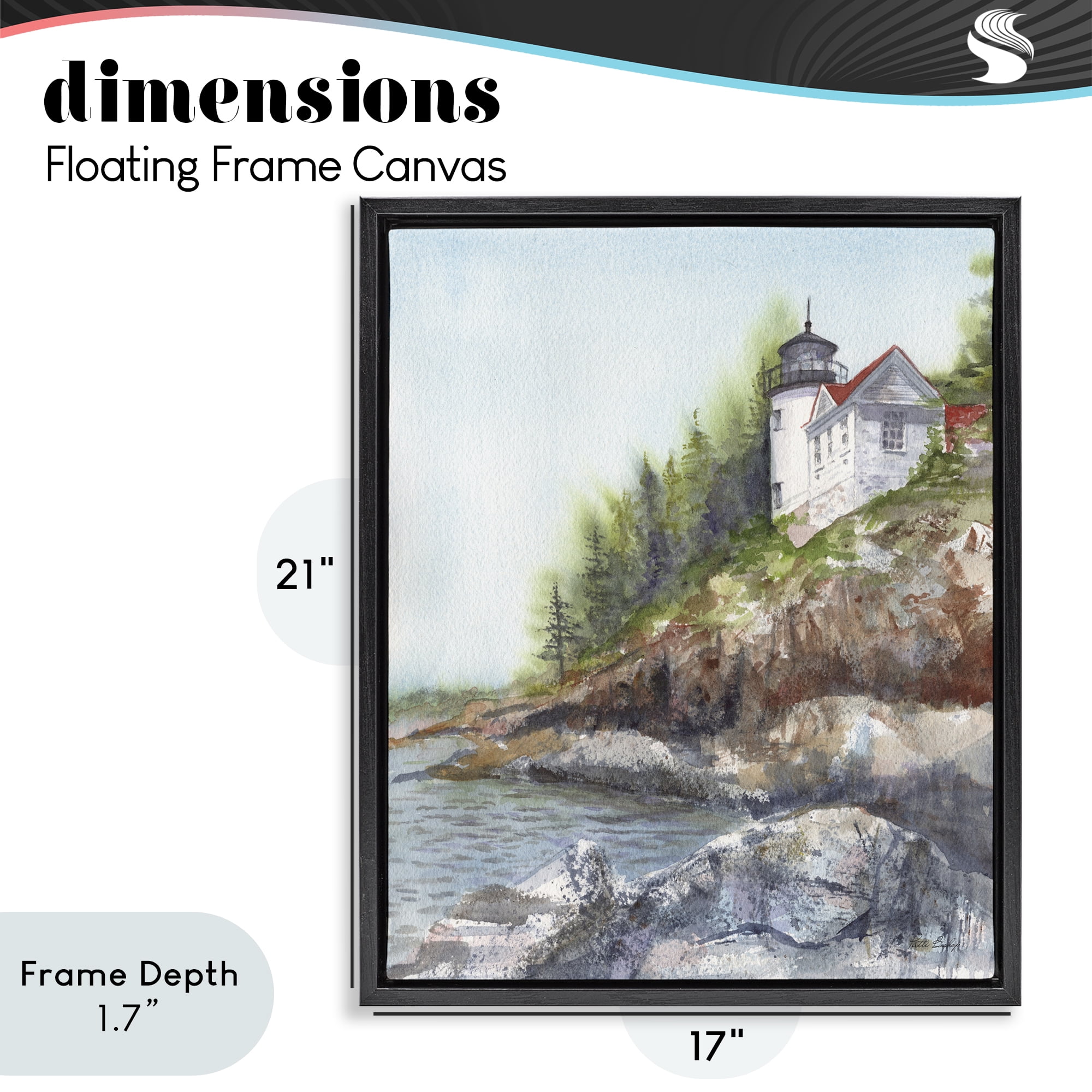 Stupell Industries Bass Harbor Lighthouse Black Framed Floater Canvas Wall Art, design by Patti Bishop