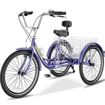 Lilypelle Adult Tricycle 24" Wheels Low Stepover Frame Bike, 7-Speed Shimano Derailleur Trike, 3 Wheels Bike with Basket, Purple