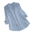 thumbnail image 1 of Timegard Long Sleeve Tops for Women Button V Neck Pullover Tops Casual Solid Color Tunic Blouses, 1 of 9