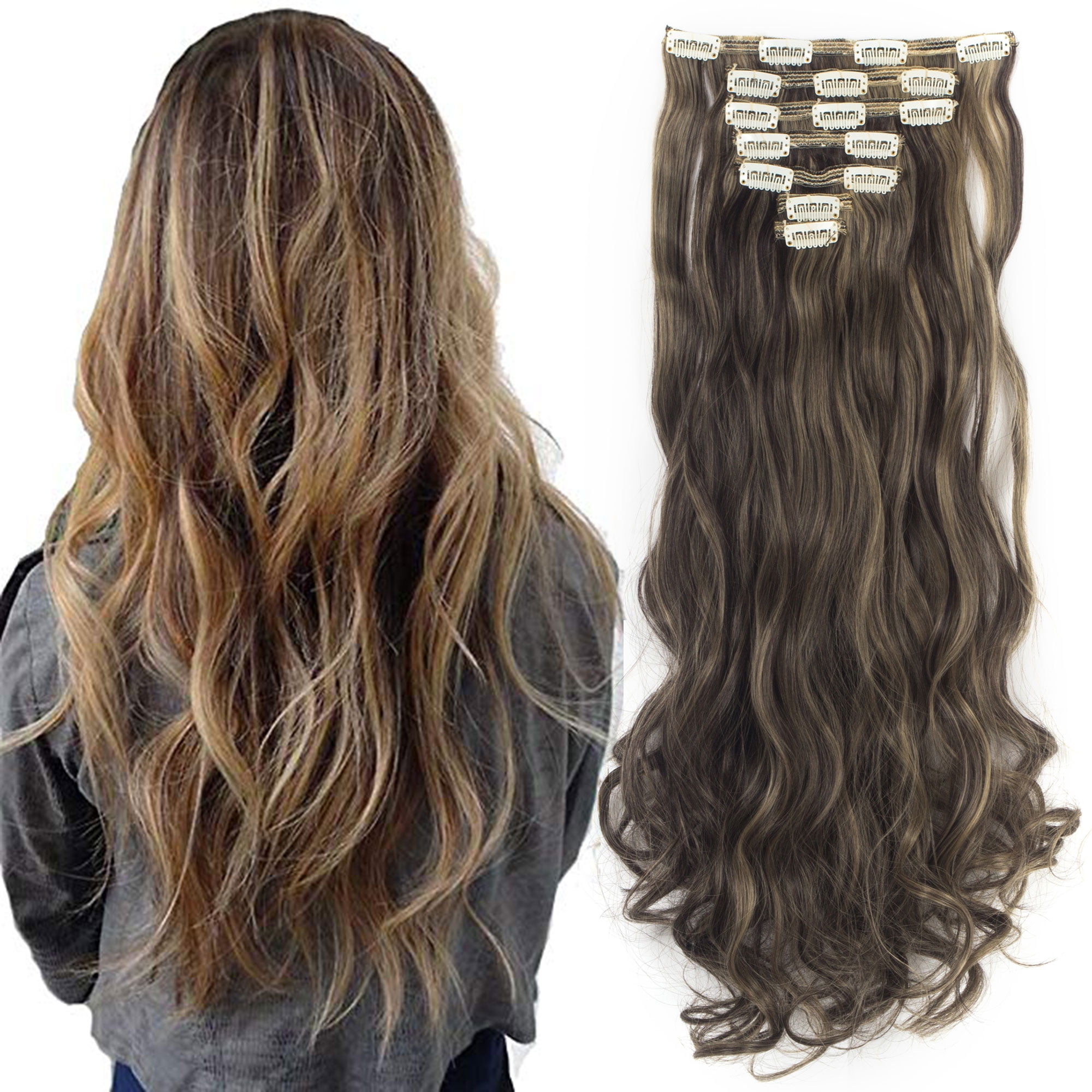 FLORATA Clip in Hair Extensions 7Pcs 16 Clips 24 Inch Double Weft Full