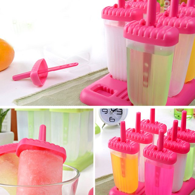 Molde de Cocina Moldes de paletas de bricolaje de 6 celdas para hacer helados Moldes de helados congelados (rosa) JShteea Libre de BPA