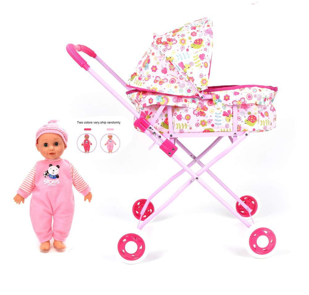 First Baby Doll & Pram kids Stroller and Doll Set Pretend Play Buggy Girls Toys 