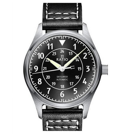Ratio Skysurfer Pilot Black Sunray Dial Leather Automatic RTS314 200M Men's Watch