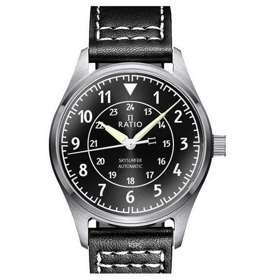 Ratio Skysurfer Pilot Black Sunray Dial Leather Automatic RTS314 200M Men's Watch