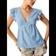 thumbnail image 2 of Blusa de Tirantes con Cuello en V, Mangas con Volantes y Ojales Acampanados para Mujer Azul L, 2 of 7