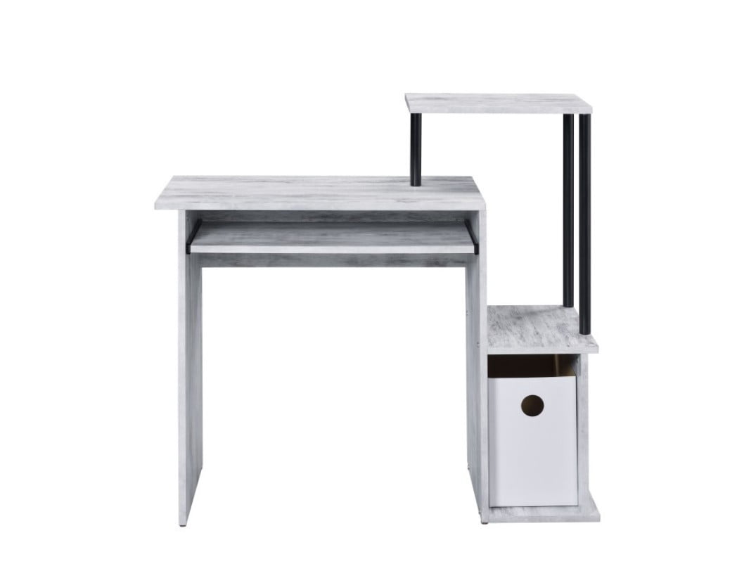 Computer Desk, Rectangular Home Office Desk with Keyboard Tray, Storage Compartment & Shelf, Modern Writing Workstation, Antique White & Black