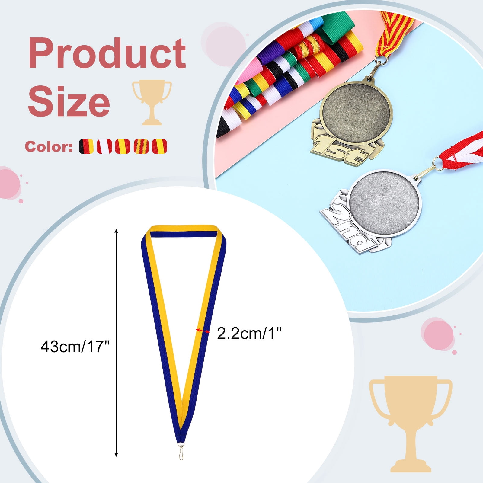Uxcell Award Neck Ribbons with Snap Clips Polyester Medal Blank Lanyards for Competitions 5 Color 100 Pack