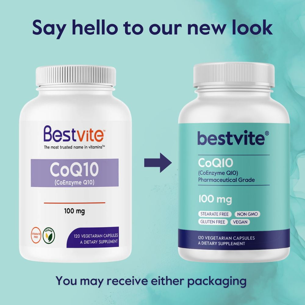 BESTVITE Coenzyme CoQ10 100mg  (240 Vegetarian Capsules) (2-Pack) Naturally Fermented - No Stearates - No Fillers - Vegan - Non GMO - Gluten Free
