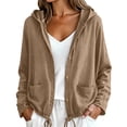 thumbnail image 2 of IUYRTFE Women's Cotton Linen Zip Up Hooded Jacket Long Sleeve Relaxed Fit Casual Lightweight Coat, 2 of 6