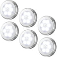 thumbnail image 1 of Luces LED debajo del gabinete con sensor de movimiento, luces de disco, inalámbricas debajo del mostrador para pasillo, dormitorio, despensa (paquete de 6), 1 of 5